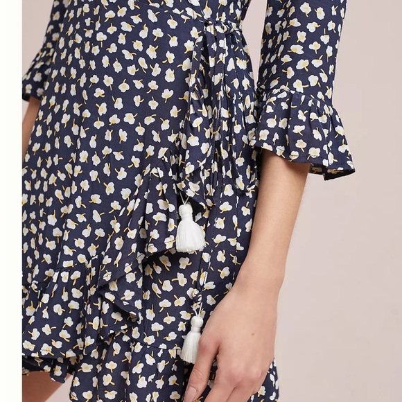 Faithfull The Brand Jasmine Mini Wrap Dress – Navy Floral – Size XS – Boho Fall - Picture 4 of 9